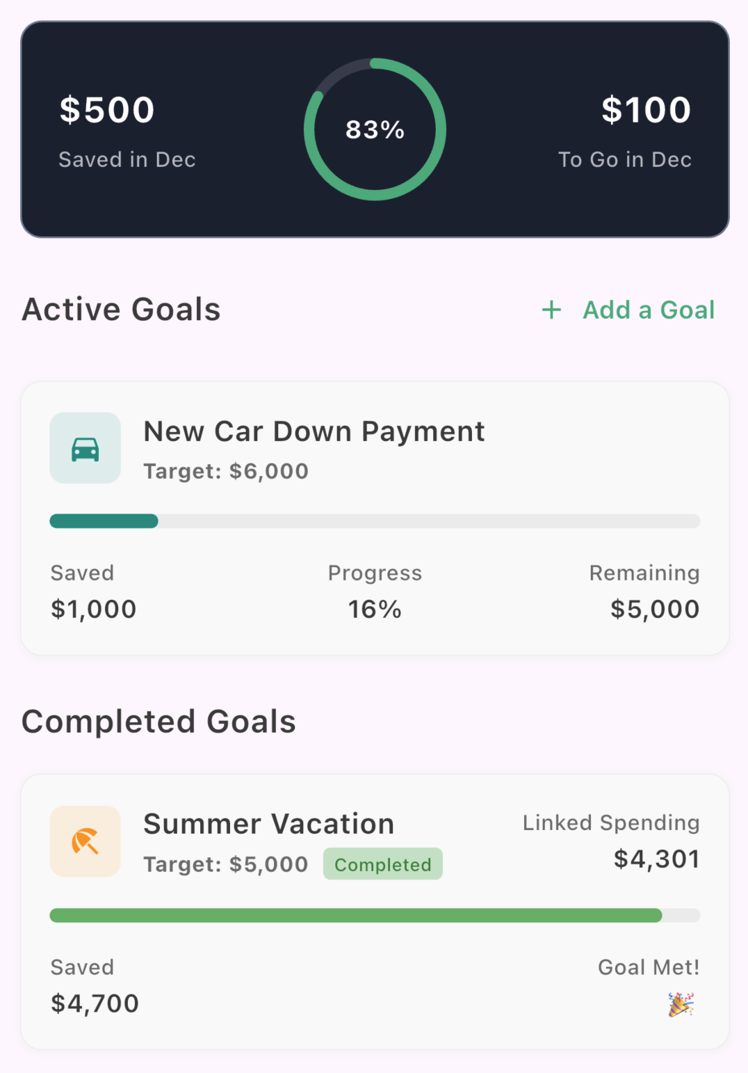Joint Goals - Goals Dashboard